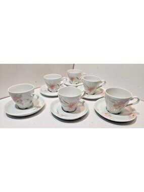 Vintage Bareuther Bavaria Germany Teacups & Saucers Dogwood Floral Set of 6